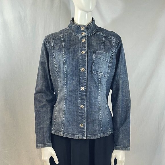 Denim Jacket With Stand-Up Collar | Chico's Platinum - Picture 2 of 7